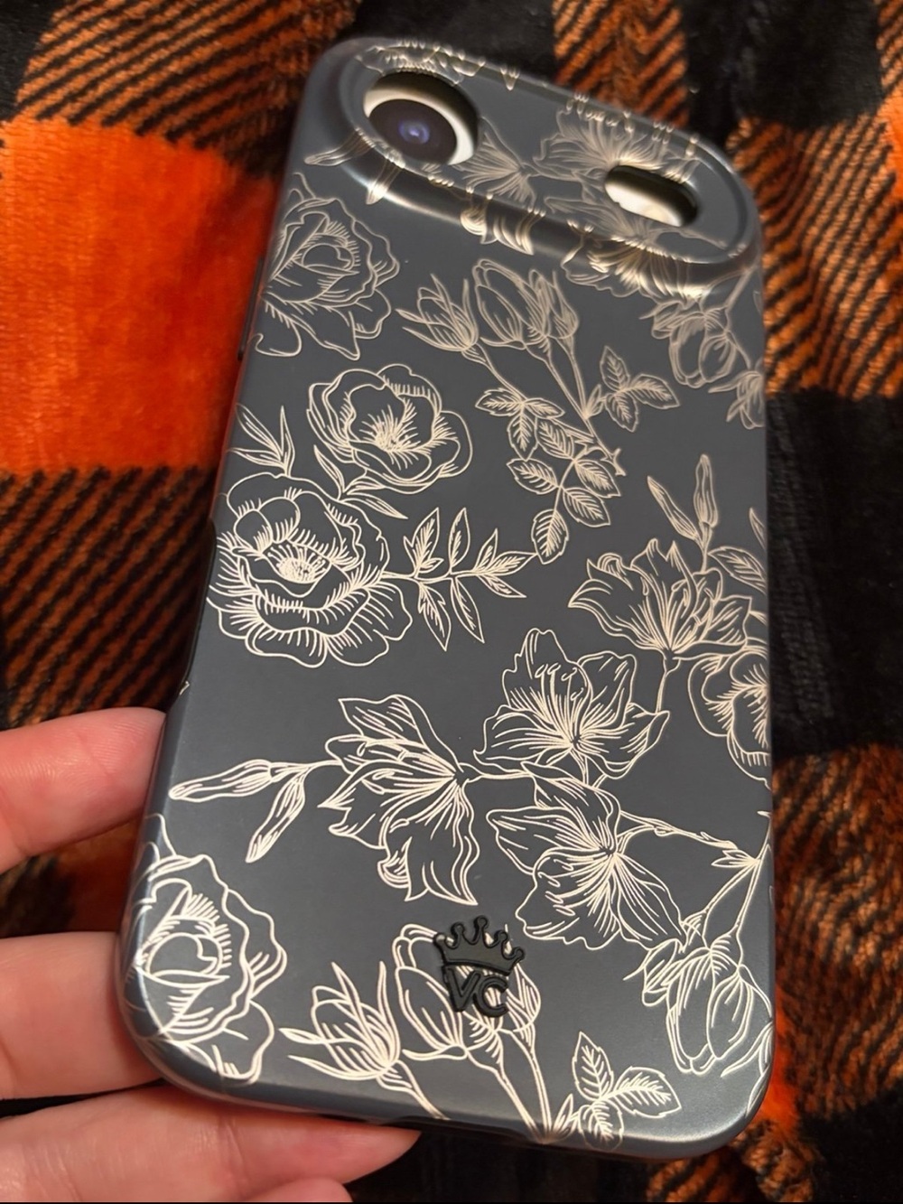 Velvet Caviar Gray iPhone Air Case with Cream Floral Design